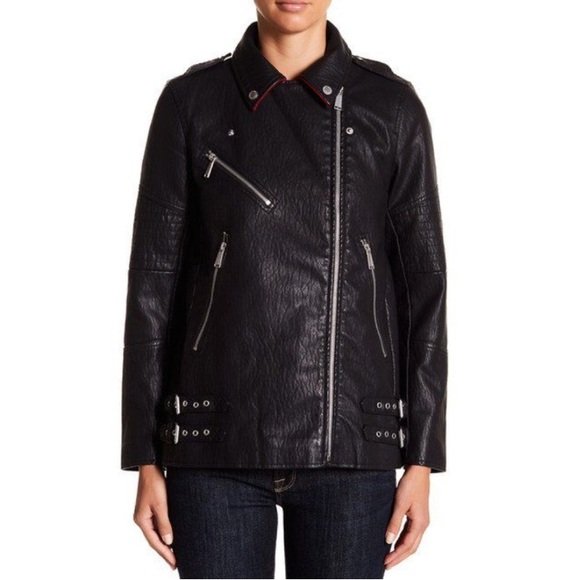 NEW BCBGENERATION Long Faux Leather Asymmetrical Zip Moto Jacket size S - Picture 3 of 7